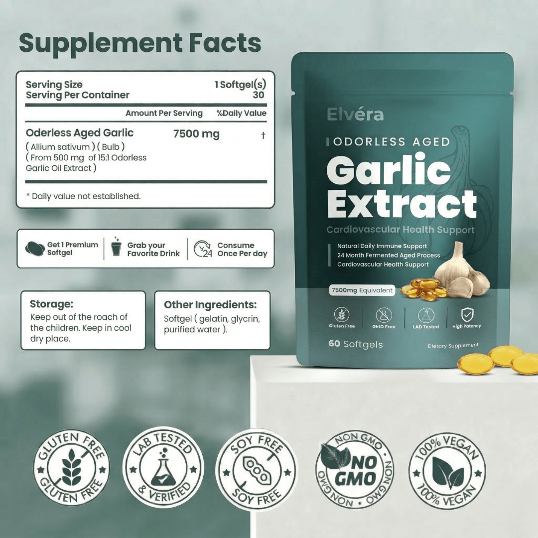 Elvéra | Odorless Aged Garlic Extract - 7500mg Softgels