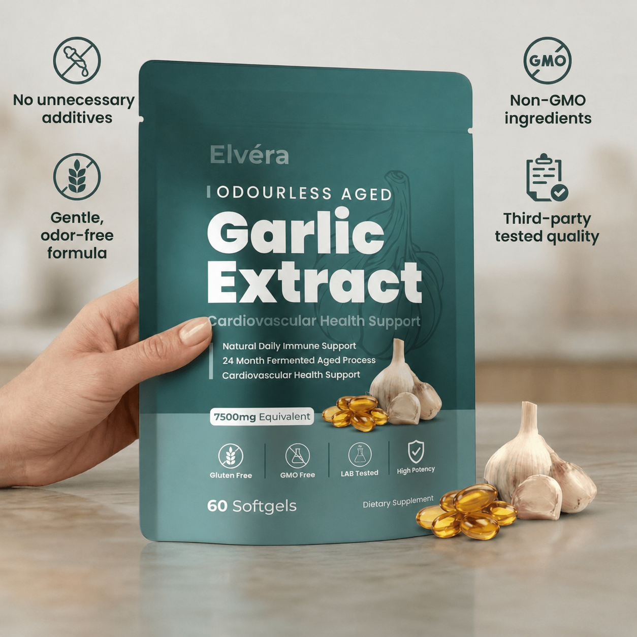 Elvéra | Odourless Aged Garlic Extract - 7500mg Softgels